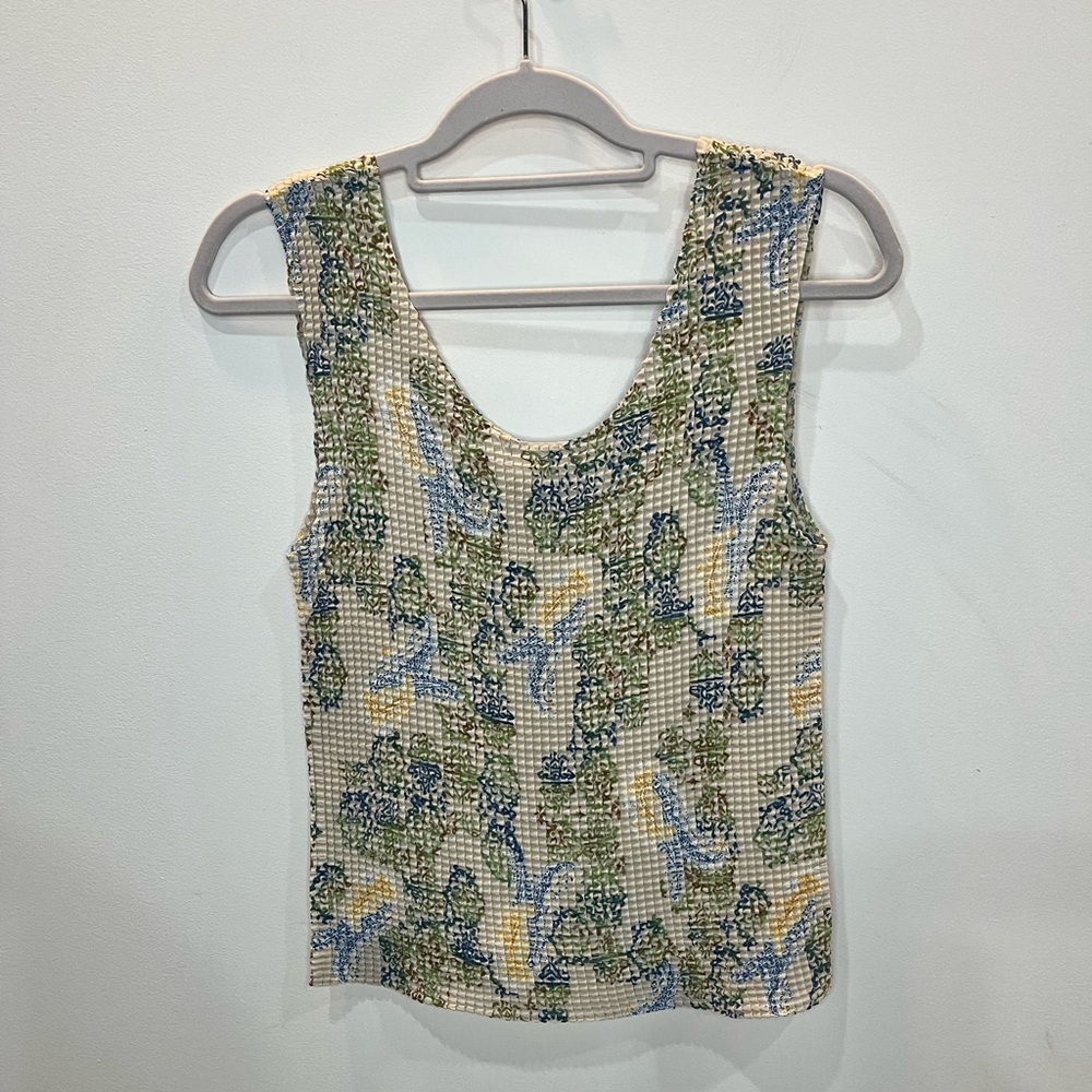Y2K Nicola Crinkle Floral Mosaic Tank Top Size XS/S 90’s Boho Vintage - Picture 1 of 4